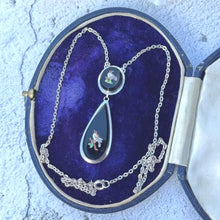 Lade das Bild in den Galerie-Viewer, Antique Victorian Micro Mosaic Love Bird Whitby Jet Silver Necklace. Antique 'Day & Night' Detachable Pendant Drop Sterling Silver Necklace