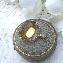Carica l'immagine nel visualizzatore di Gallery, Victorian 9ct Gold, Lemon Citrine Spinner Fob Pendant. Antique Natural Citrine 3-Sided Spinner Pendant. Scottish Cairngorm Gemstone Pendant