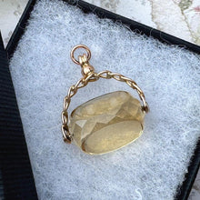 Carica l'immagine nel visualizzatore di Gallery, Victorian 9ct Gold, Lemon Citrine Spinner Fob Pendant. Antique Natural Citrine 3-Sided Spinner Pendant. Scottish Cairngorm Gemstone Pendant