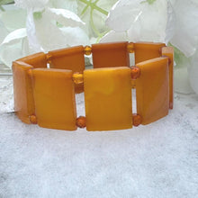 Carica l'immagine nel visualizzatore di Gallery, Vintage Natural Baltic Amber Panel Bracelet. Art Deco Style Butterscotch Amber Rectangular Panel Stretch Bracelet. Pure Amber Bracelet
