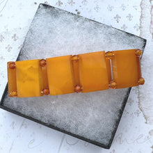 Carica l'immagine nel visualizzatore di Gallery, Vintage Natural Baltic Amber Panel Bracelet. Art Deco Style Butterscotch Amber Rectangular Panel Stretch Bracelet. Pure Amber Bracelet