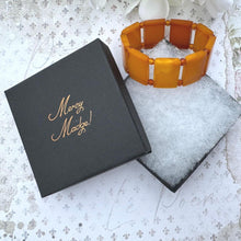 Carica l'immagine nel visualizzatore di Gallery, Vintage Natural Baltic Amber Panel Bracelet. Art Deco Style Butterscotch Amber Rectangular Panel Stretch Bracelet. Pure Amber Bracelet