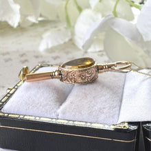 Charger l'image dans la galerie, Antique Georgian 15ct Gold Citrine & Bloodstone Key Pendant Necklace. Victorian Floral Engraved Pear-Cut Scottish Cairngorm Watch Key Charm