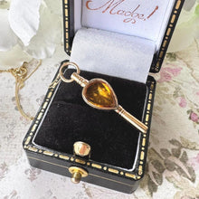 Charger l'image dans la galerie, Antique Georgian 15ct Gold Citrine & Bloodstone Key Pendant Necklace. Victorian Floral Engraved Pear-Cut Scottish Cairngorm Watch Key Charm