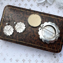 Charger l'image dans la galerie, Rare Antique Victorian Aesthetic Engraved Sterling Silver Scottish Thistle Locket Brooch & Earring Set In Original Fitted Jewellery Case