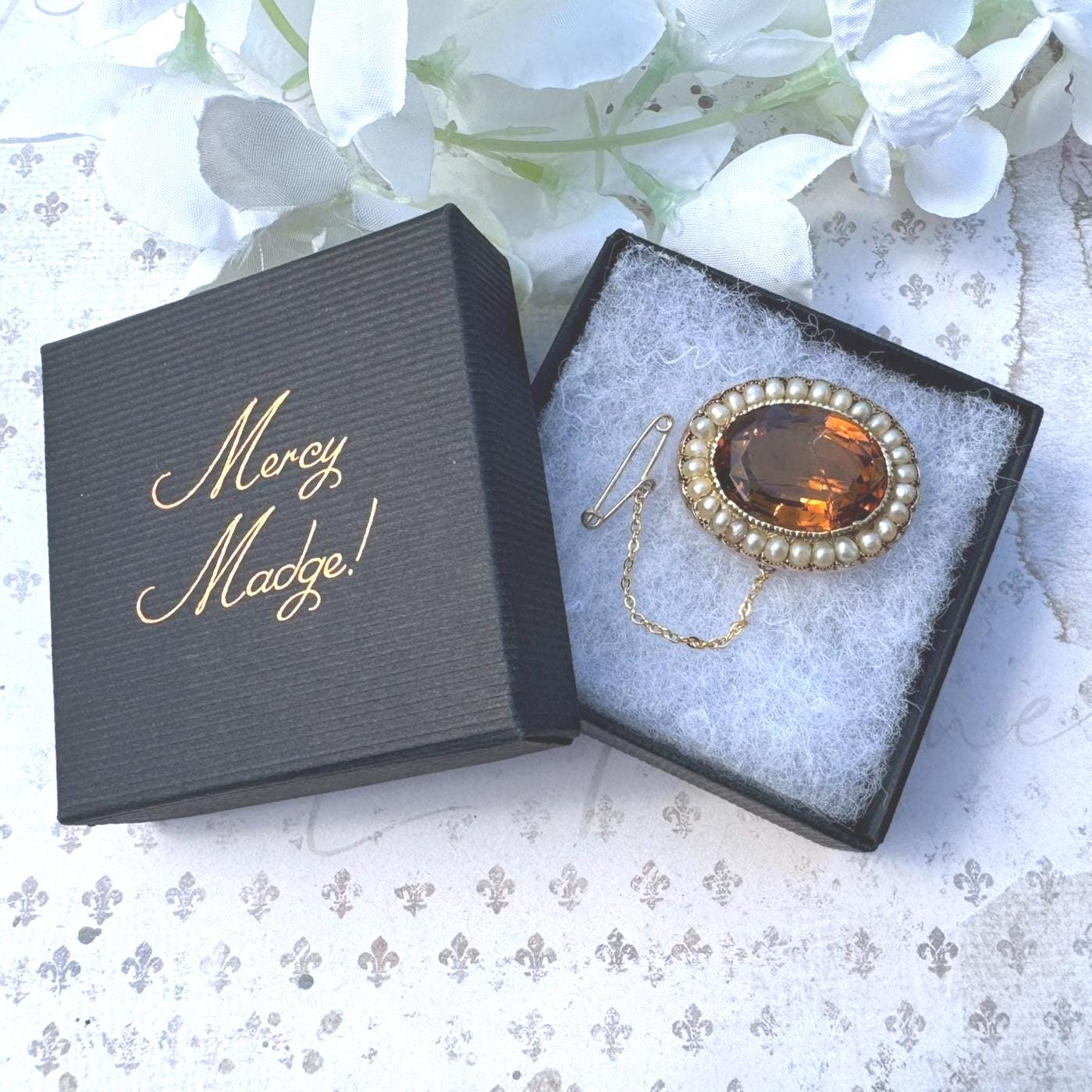Antique Georgian 25ct Oval Cut Citrine & Pearl 15ct Gold Brooch. Victorian Rose Gold Scottish Cairngorm Golden Citrine Seed Pearl Brooch