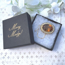 Load image into Gallery viewer, Antique Georgian 25ct Oval Cut Citrine & Pearl 15ct Gold Brooch. Victorian Rose Gold Scottish Cairngorm Golden Citrine Seed Pearl Brooch