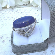 Load image into Gallery viewer, Incredible Vintage Arts & Crafts 70ct Lapis Lazuli Silver Ring. Huge Art-Nouveau Inspired Mid-Century Blue Lapis Cabochon Ring Size R/8-3/4