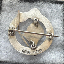 Lade das Bild in den Galerie-Viewer, Antique Sterling Silver Enamel Royal Garter & Union Jack Sweetheart Brooch, Dated 1914. First World War Love Token Patriotic Jewellery