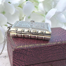 Cargar imagen en el visor de la galería, Vintage English Silver Rare Novelty Book Vinaigrette Watch Pendant By St James House. Sterling Silver Swiss Pocket Watch Dated 1986, Working