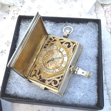 Cargar imagen en el visor de la galería, Vintage English Silver Rare Novelty Book Vinaigrette Watch Pendant By St James House. Sterling Silver Swiss Pocket Watch Dated 1986, Working