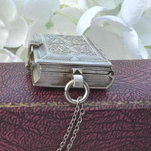 Cargar imagen en el visor de la galería, Vintage English Silver Rare Novelty Book Vinaigrette Watch Pendant By St James House. Sterling Silver Swiss Pocket Watch Dated 1986, Working