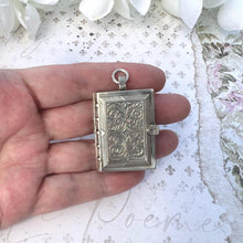 Cargar imagen en el visor de la galería, Vintage English Silver Rare Novelty Book Vinaigrette Watch Pendant By St James House. Sterling Silver Swiss Pocket Watch Dated 1986, Working
