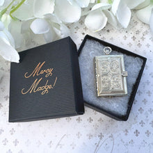 Cargar imagen en el visor de la galería, Vintage English Silver Rare Novelty Book Vinaigrette Watch Pendant By St James House. Sterling Silver Swiss Pocket Watch Dated 1986, Working