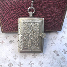 Cargar imagen en el visor de la galería, Vintage English Silver Rare Novelty Book Vinaigrette Watch Pendant By St James House. Sterling Silver Swiss Pocket Watch Dated 1986, Working