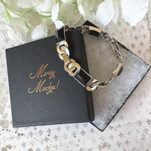 Carica l'immagine nel visualizzatore di Gallery, Antique Art Deco Gold & Silver Onyx Eternity Ring Bracelet. Black Sugar Loaf Gemstone Eternal Bond Bracelet. Geometric Silver Panel Bracelet