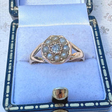Lade das Bild in den Galerie-Viewer, Antique Victorian 15ct Gold Rose Cut Diamond & Pearl Cluster Ring: UK Size O, US 8