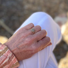 Load image into Gallery viewer, Antique Victorian 15ct Gold Rose-Cut Diamond & Pearl Octagonal Shaped Ring. Old Cut Diamond and Seed Pearl Halo Ring, UK Size O, US 8
