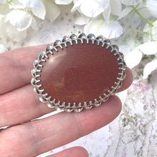 Load image into Gallery viewer, Vintage English Silver Goldstone Oval Brooch. Victorian Scottish Inspired Sterling Silver Aventurine Glass Cabochon Brooch, Paul Edward Bunn