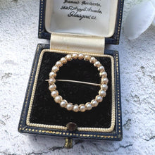Load image into Gallery viewer, Antique Georgian 15ct Gold Pearl Circle Brooch. Eternity Love Token Bridal Jewellery. Alternative Antique Stock/Lapel/Cravat Pin
