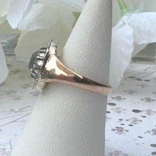 Cargar imagen en el visor de la galería, Antique Georgian Black-Dot Paste 15ct Gold Ring. Antique 2ct Solitaire Paste Diamond Ring. Cushion Cut Strass Paste Ring, Size K-1/2, 6-1/2