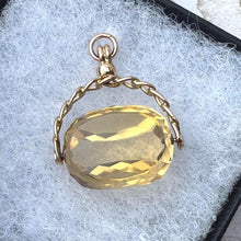 Carica l'immagine nel visualizzatore di Gallery, Victorian 9ct Gold, Lemon Citrine Spinner Fob Pendant. Antique Natural Citrine 3-Sided Spinner Pendant. Scottish Cairngorm Gemstone Pendant