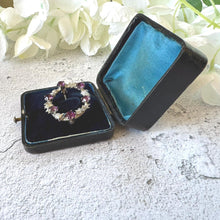 Carica l'immagine nel visualizzatore di Gallery, Antique Black & Gold Tooled Leather, Blue Velvet Brooch Box. Square Deep Jewellery Box With Tab For Display/Collection/Gift
