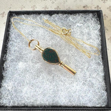 Charger l'image dans la galerie, Antique Georgian 15ct Gold Citrine & Bloodstone Key Pendant Necklace. Victorian Floral Engraved Pear-Cut Scottish Cairngorm Watch Key Charm