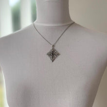 Charger l'image dans la galerie, Antique Victorian Silver Enamel Garnet Mourning Cross Pendant Necklace. Medieval Style Sterling Silver Bohemian Garnet Cross & Long Chain