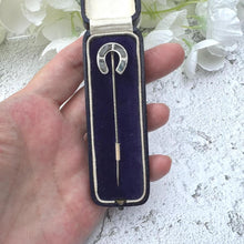 Load image into Gallery viewer, Antique Victorian Sterling Silver & Scottish Agate Horseshoe Stick Pin, Cased. Horseshoe Stock/Cravat/Tie Pin. Equestrian/Wedding Jewelry