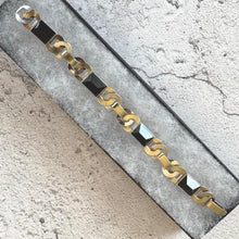Carica l'immagine nel visualizzatore di Gallery, Antique Art Deco Gold & Silver Onyx Eternity Ring Bracelet. Black Sugar Loaf Gemstone Eternal Bond Bracelet. Geometric Silver Panel Bracelet