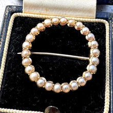 Load image into Gallery viewer, Antique Georgian 15ct Gold Pearl Circle Brooch. Eternity Love Token Bridal Jewellery. Alternative Antique Stock/Lapel/Cravat Pin