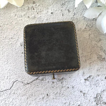Carica l'immagine nel visualizzatore di Gallery, Antique Black & Gold Tooled Leather, Blue Velvet Brooch Box. Square Deep Jewellery Box With Tab For Display/Collection/Gift