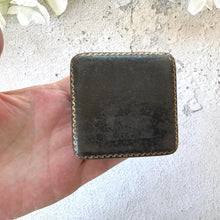 Carica l'immagine nel visualizzatore di Gallery, Antique Black & Gold Tooled Leather, Blue Velvet Brooch Box. Square Deep Jewellery Box With Tab For Display/Collection/Gift