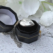 Lade das Bild in den Galerie-Viewer, Antique Victorian Engraved Swallow Heart Pendant Necklace. Victorian Aesthetic Love Token Charm Pendant. Sterling Silver Minimalist Necklace