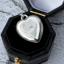 Lade das Bild in den Galerie-Viewer, Antique Victorian Engraved Swallow Heart Pendant Necklace. Victorian Aesthetic Love Token Charm Pendant. Sterling Silver Minimalist Necklace