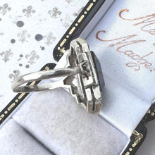 Load image into Gallery viewer, Antique Art Deco 935 Silver Sugar-Loaf Cut Lapis Lazuli Cocktail Ring, Germany. 1920s Egyptian Revival Statement Cocktail Ring, Size M/6.25