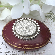 Carica l'immagine nel visualizzatore di Gallery, Antique Victorian Sterling Silver Locket Brooch With Photo Compartment. Oval Aesthetic Engraved Ivy Victorian Sweetheart Brooch/Lapel Pin