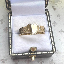 Load image into Gallery viewer, Antique Victorian 9ct Gold Heart Band Mourning Ring With Hair Work, Chester 1900. Antique Mourning/ Sentimental Love Token Ring Size Q/8-1/4
