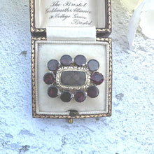 Load image into Gallery viewer, Antique Georgian 15ct Gold, Flat-Cut Garnet & Hair Work Brooch. Mourning,Sentimental,Love Token Jewelry. Small Gold Brooch, Lapel/Cravat Pin