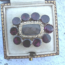 Load image into Gallery viewer, Antique Georgian 15ct Gold, Flat-Cut Garnet & Hair Work Brooch. Mourning,Sentimental,Love Token Jewelry. Small Gold Brooch, Lapel/Cravat Pin