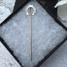 Load image into Gallery viewer, Victorian Sterling Silver Horseshoe Stick Pin - Equestrian Cravat Lapel Brooch