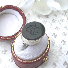 Load image into Gallery viewer, Antique Georgian Silver Eternity Knot Seal Fob Pendant. Lady's Dainty Intaglio Wax Seal Monogram Pendant. Silver Scroll Bloodstone Pendant.