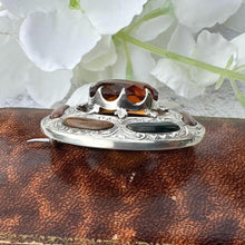 Carica l'immagine nel visualizzatore di Gallery, Antique Victorian Scottish Agate & Citrine Engraved Silver Brooch. Classic Scottish Silver Oval Golden Citrine Cairngorm Brooch/Lapel Pin