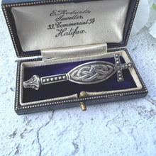 Carica l'immagine nel visualizzatore di Gallery, Rare Vintage Iona Silver Ouroboros And Dragon Celtic Sword & Shield Kilt Pin. Scottish Sterling Silver Zoomorhic Brooch/Tartan/Plaid Pin