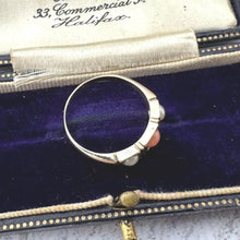 Carica l'immagine nel visualizzatore di Gallery, Antique Victorian 9ct Gold Coral & Pearl Trilogy Boat Ring. Yellow Gold Gemstone Set Band Ring. Classic Victorian Ring Size M-1/2, 6-1/2