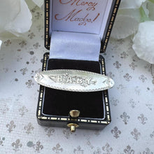 Lade das Bild in den Galerie-Viewer, Antique Edwardian English Silver Baby Brooch, Dated 1904. "Baby" Bib Pin. Baptismal, Birth, Christening, Baby Shower Keepsake Jewellery Gift