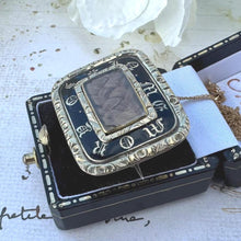 Load image into Gallery viewer, Antique Georgian 9ct Gold & Enamel Rectangular Mourning Brooch/Pendant With Hair Work. In Memory Of Memorial Brooch With Locket Compartment