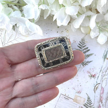 Load image into Gallery viewer, Antique Georgian 9ct Gold & Enamel Rectangular Mourning Brooch/Pendant With Hair Work. In Memory Of Memorial Brooch With Locket Compartment