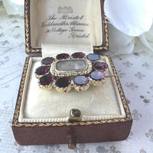 Load image into Gallery viewer, Antique Georgian 15ct Gold, Flat-Cut Garnet & Hair Work Brooch. Mourning,Sentimental,Love Token Jewelry. Small Gold Brooch, Lapel/Cravat Pin